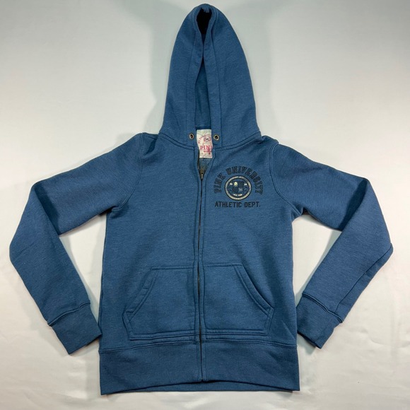 PINK Victoria's Secret Tops - Victoria's‎ Secret PINK University Zip Up Hoodie Blue XS Athletic Dept Graphic